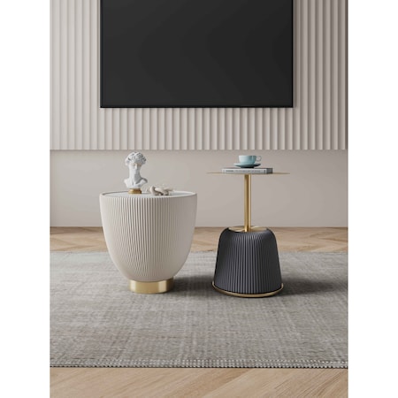 Manhattan Comfort Round End Table 1.0 and End Table 2.0 Set of 2, 18.43 in L, Stainless Steel, Cream and Grey 2-AT03-CRGY